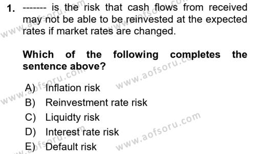 Business Finance 1 Dersi 2019 - 2020 Yılı (Final) Dönem Sonu Sınavı 1. Soru