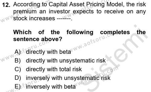 Business Finance 1 Dersi 2019 - 2020 Yılı (Final) Dönem Sonu Sınavı 12. Soru