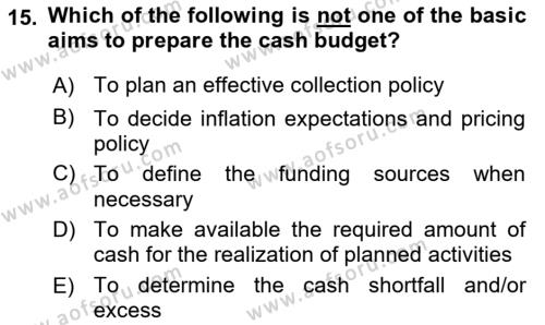 Business Finance 1 Dersi 2019 - 2020 Yılı (Final) Dönem Sonu Sınavı 15. Soru