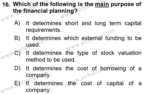 Business Finance 1 Dersi 2019 - 2020 Yılı (Final) Dönem Sonu Sınavı 16. Soru