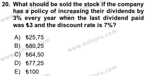 Business Finance 1 Dersi 2019 - 2020 Yılı (Final) Dönem Sonu Sınavı 20. Soru