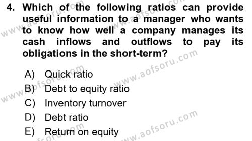 Business Finance 1 Dersi 2019 - 2020 Yılı (Final) Dönem Sonu Sınavı 4. Soru
