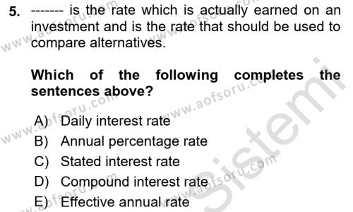 Business Finance 1 Dersi 2019 - 2020 Yılı (Final) Dönem Sonu Sınavı 5. Soru