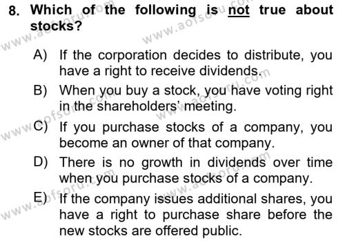 Business Finance 1 Dersi 2019 - 2020 Yılı (Final) Dönem Sonu Sınavı 8. Soru
