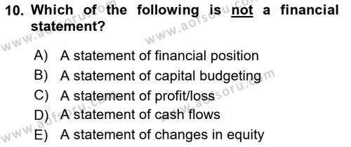 Business Finance 1 Dersi 2020 - 2021 Yılı Yaz Okulu Sınavı 10. Soru