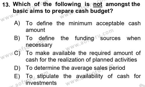 Business Finance 1 Dersi 2020 - 2021 Yılı Yaz Okulu Sınavı 13. Soru