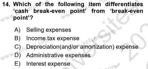 Business Finance 1 Dersi 2020 - 2021 Yılı Yaz Okulu Sınavı 14. Soru