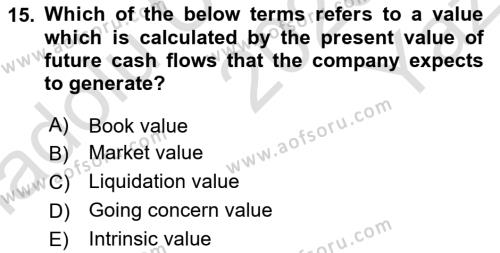 Business Finance 1 Dersi 2020 - 2021 Yılı Yaz Okulu Sınavı 15. Soru