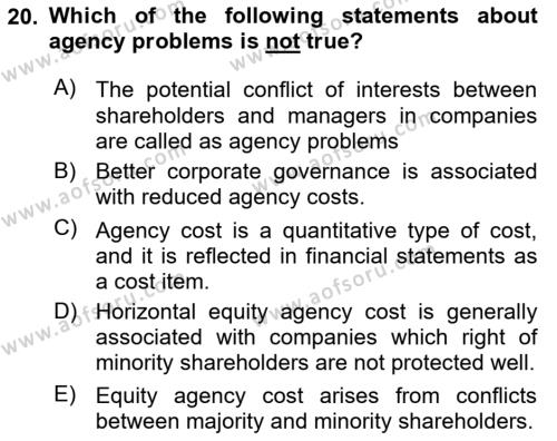 Business Finance 1 Dersi 2020 - 2021 Yılı Yaz Okulu Sınavı 20. Soru