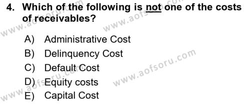 Business Finance 1 Dersi 2021 - 2022 Yılı (Final) Dönem Sonu Sınavı 4. Soru