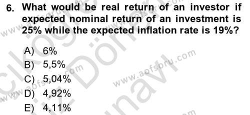 Business Finance 1 Dersi 2021 - 2022 Yılı (Final) Dönem Sonu Sınavı 6. Soru