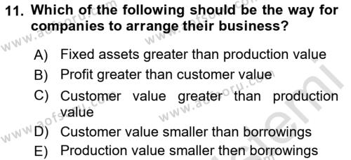 Business Finance 1 Dersi 2021 - 2022 Yılı Yaz Okulu Sınavı 11. Soru
