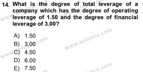 Business Finance 1 Dersi 2021 - 2022 Yılı Yaz Okulu Sınavı 14. Soru