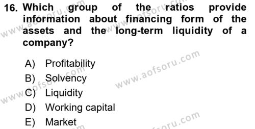 Business Finance 1 Dersi 2021 - 2022 Yılı Yaz Okulu Sınavı 16. Soru