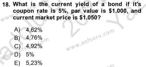 Business Finance 1 Dersi 2021 - 2022 Yılı Yaz Okulu Sınavı 18. Soru