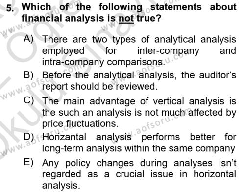 Business Finance 1 Dersi 2021 - 2022 Yılı Yaz Okulu Sınavı 5. Soru
