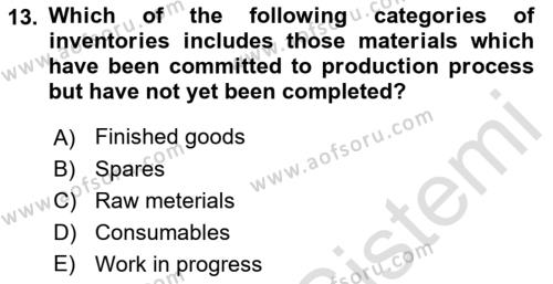 Business Finance 1 Dersi 2022 - 2023 Yılı (Final) Dönem Sonu Sınavı 13. Soru