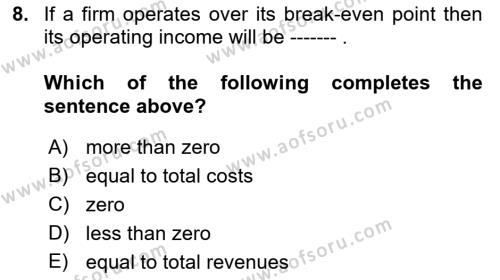 Business Finance 1 Dersi 2022 - 2023 Yılı (Final) Dönem Sonu Sınavı 8. Soru