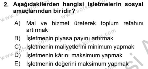 Finansal Yönetim 1 Dersi 2018 - 2019 Yılı Yaz Okulu Sınavı 2. Soru