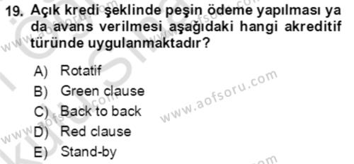 Finansal Yönetim 1 Dersi 2020 - 2021 Yılı Yaz Okulu Sınavı 19. Soru