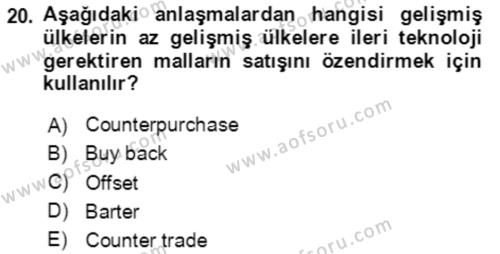 Finansal Yönetim 1 Dersi 2020 - 2021 Yılı Yaz Okulu Sınavı 20. Soru