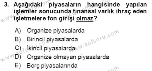 Finansal Yönetim 1 Dersi 2020 - 2021 Yılı Yaz Okulu Sınavı 3. Soru