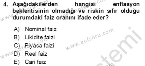 Finansal Yönetim 1 Dersi 2020 - 2021 Yılı Yaz Okulu Sınavı 4. Soru