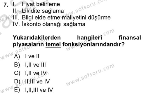 Finansal Yönetim 1 Dersi 2023 - 2024 Yılı (Vize) Ara Sınavı 7. Soru