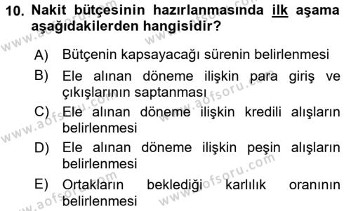 Finansal Yönetim 1 Dersi 2023 - 2024 Yılı (Final) Dönem Sonu Sınavı 10. Soru