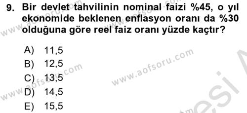 Finansal Yönetim 1 Dersi 2024 - 2025 Yılı (Vize) Ara Sınavı 9. Soru