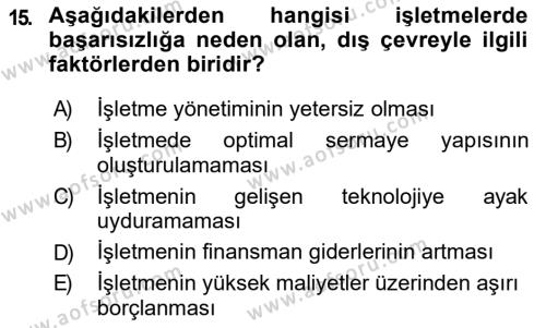 Finansal Yönetim 2 Dersi 2018 - 2019 Yılı (Final) Dönem Sonu Sınavı 15. Soru