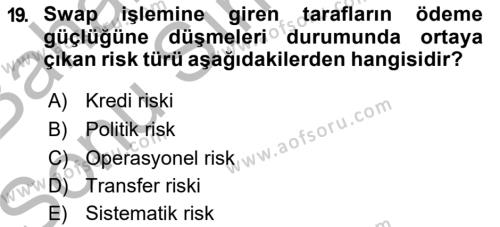 Finansal Yönetim 2 Dersi 2018 - 2019 Yılı (Final) Dönem Sonu Sınavı 19. Soru