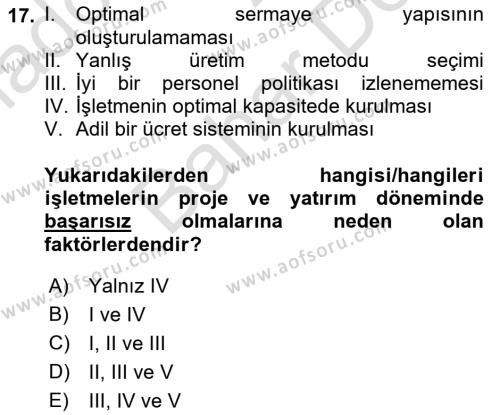 Finansal Yönetim 2 Dersi 2021 - 2022 Yılı (Final) Dönem Sonu Sınavı 17. Soru