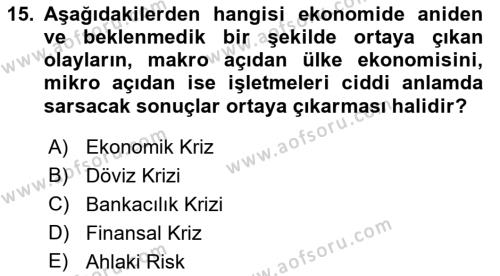 Finansal Yönetim 2 Dersi 2021 - 2022 Yılı Yaz Okulu Sınavı 15. Soru