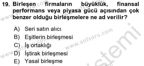 Finansal Yönetim 2 Dersi 2021 - 2022 Yılı Yaz Okulu Sınavı 19. Soru