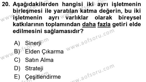 Finansal Yönetim 2 Dersi 2021 - 2022 Yılı Yaz Okulu Sınavı 20. Soru