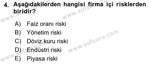 Finansal Yönetim 2 Dersi 2022 - 2023 Yılı Yaz Okulu Sınavı 4. Soru