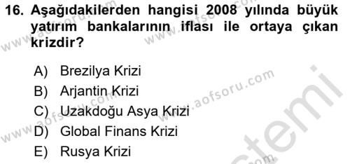 Finansal Yönetim 2 Dersi 2023 - 2024 Yılı (Final) Dönem Sonu Sınavı 16. Soru