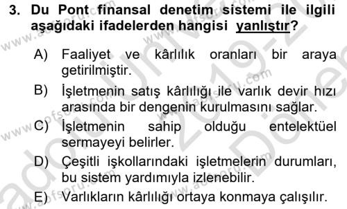 Finansal Yönetim Dersi 2018 - 2019 Yılı (Final) Dönem Sonu Sınavı 3. Soru