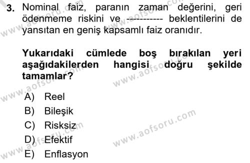 Finansal Yönetim Dersi 2021 - 2022 Yılı (Final) Dönem Sonu Sınavı 3. Soru