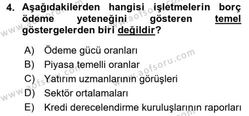 Finansal Yönetim Dersi 2022 - 2023 Yılı (Final) Dönem Sonu Sınavı 4. Soru