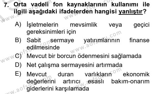 Finansal Yönetim Dersi 2022 - 2023 Yılı (Final) Dönem Sonu Sınavı 7. Soru