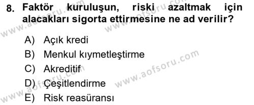 Finansal Yönetim Dersi 2022 - 2023 Yılı (Final) Dönem Sonu Sınavı 8. Soru