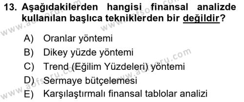 Finansal Yönetim Dersi 2024 - 2025 Yılı (Vize) Ara Sınavı 13. Soru