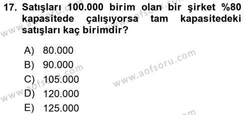 Finansal Yönetim Dersi 2024 - 2025 Yılı (Vize) Ara Sınavı 17. Soru