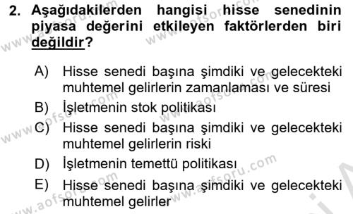 Finansal Yönetim Dersi 2024 - 2025 Yılı (Vize) Ara Sınavı 2. Soru