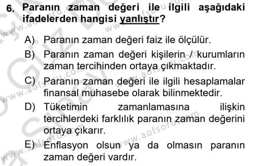 Finansal Yönetim Dersi 2024 - 2025 Yılı (Vize) Ara Sınavı 6. Soru