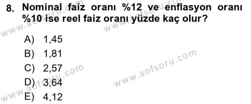 Finansal Yönetim Dersi 2024 - 2025 Yılı (Vize) Ara Sınavı 8. Soru