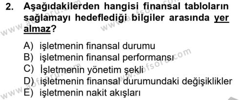 Finansal Tablolar Analizi Dersi 2012 - 2013 Yılı (Vize) Ara Sınavı 2. Soru