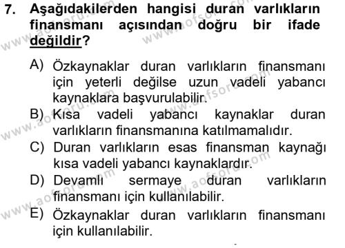 Finansal Tablolar Analizi Dersi 2012 - 2013 Yılı (Vize) Ara Sınavı 7. Soru